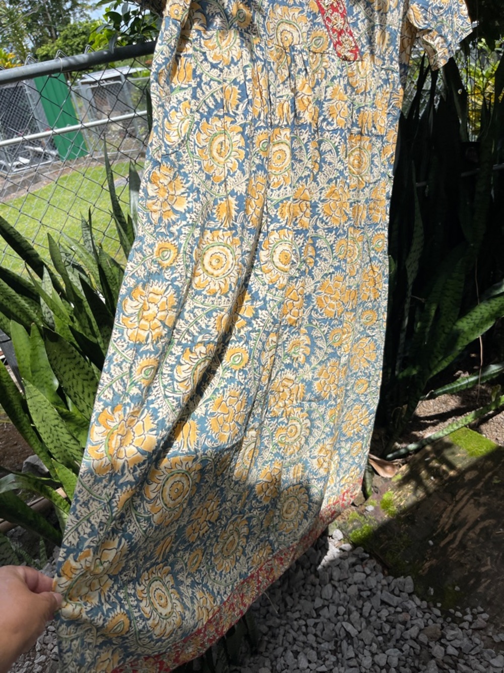 Boho Floral V-Neck Maxi Dress in Yellow and Blue - Picture 4 of 8